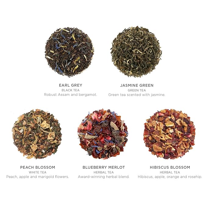 Tea Forte Fleur Petite Presentation Box Tea Gift Set Sampler, 10 Count, 2 of Each Variety Individually Wrapped Handcrafted Pyramid Infuser Bags