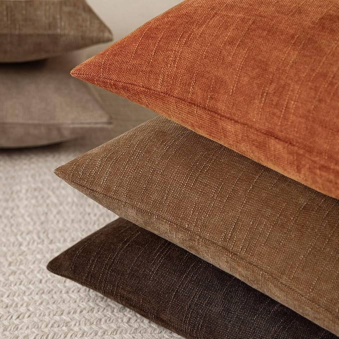 Foindtower Pack of 2 Soft Textured Chenille Throw Decorative Pillow Covers Square Accent Solid Cushion Cover Cozy Neutral Farmhouse Pillow Case for Couch Sofa Bedroom Living Room 16x16 Inch,Orange
