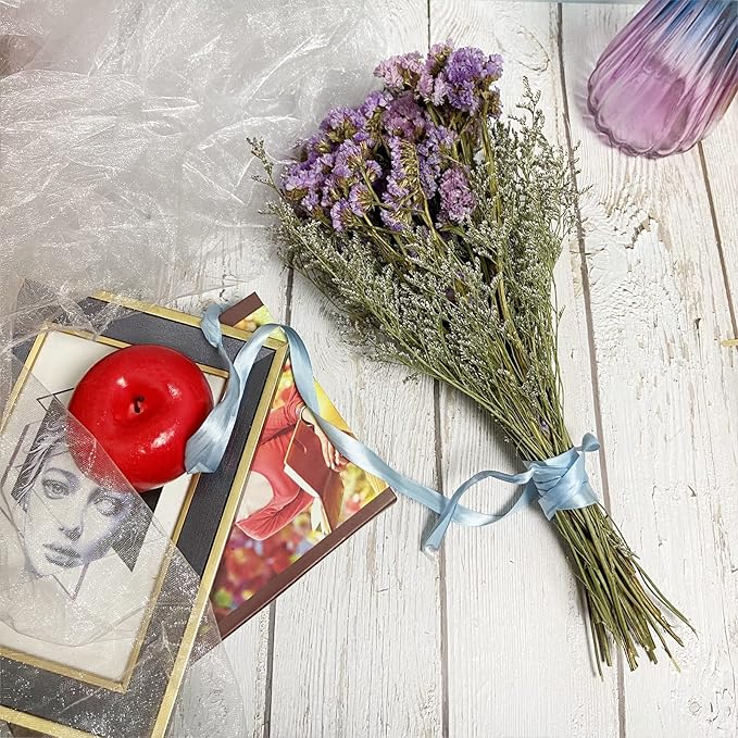 L'BREVOGA Dried Flowers with Stem, 16 inches Statice/Sea Lavender Dried Flower for Floral Arrangments Home Decoration (Statice)