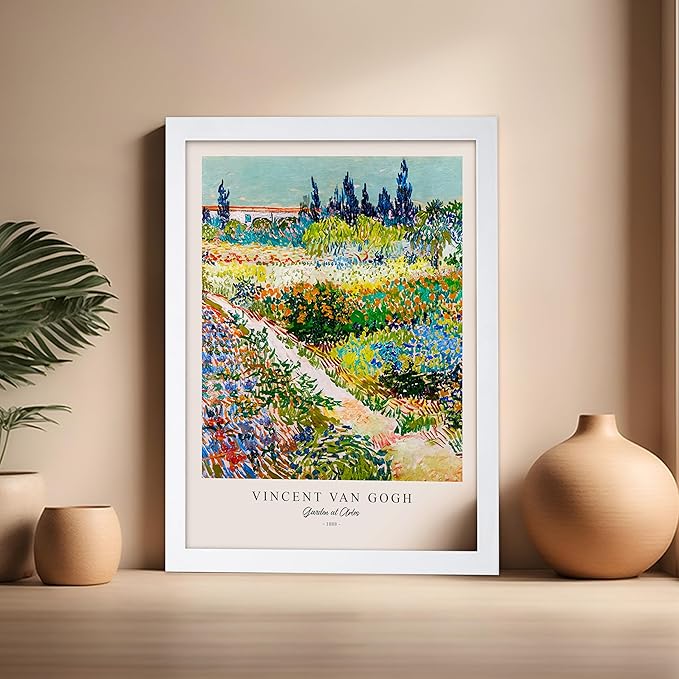 Monem Art Vintage Van Gogh Poster - Retro Impressionism Print - Garden at Arles, Colorful, Aesthetic, Beautiful - Gift for Artist, Friend - Wall Decor for Home, Office, 16x20 White Framed