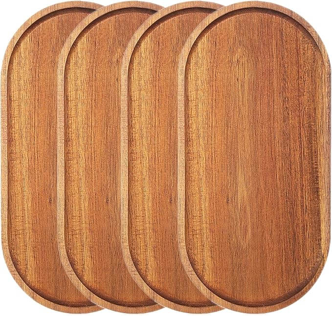 Wood Serving Trays 12x5.5 Inch Charcuterie Boards Oval Wooden Plates Wood Serving Platter Cheese Dinner Plates Bulk for Dessert Snack Bread Fruit Appetizer Dishes (12" x 5.5"_4 Pack)