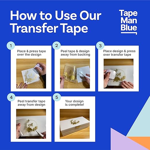 TapeManBlue Clear Transfer Tape for Vinyl - 6 inch Roll, Made in USA, Vinyl Transfer Tape with Medium to High Tack Adhesive for Crafts, Decals & Stickers (6 inch x 100 feet)