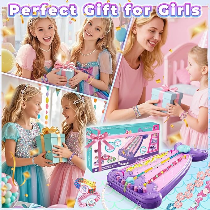 2-in-1 Friendship Bracelet Making Kit, Arts and Crafts for Girls Ages 8-12, Jewelry Making Kit＆DIY Travel Activity Toys Set, Christmas Birthday Gifts for 6 7 8 9 10 11 12 Year Old Teen Girls (Purple)