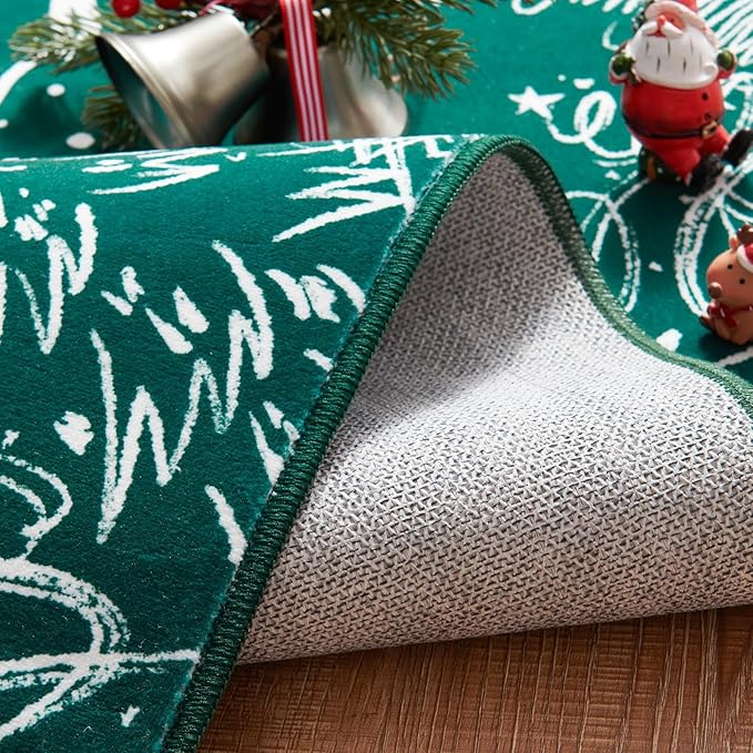 jinchan Deck The Halls Christmas Runner Rug 2x5 for Entryway Washable Christmas Tree Kitchen Rug Green Xmas Hallway Mat Non-Slip Soft Carpet Winter Festive Holiday Decor for Bathroom Porch Bedside