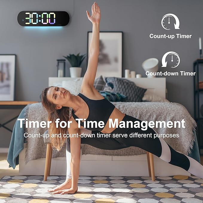 Digital Wall Clock with 13.7-Inch Display, Wall Clock with 9-Color Backlight, Remote Control, Dual Alarms, DST Mode, and Indoor Temperature, Modern Digital Clock
