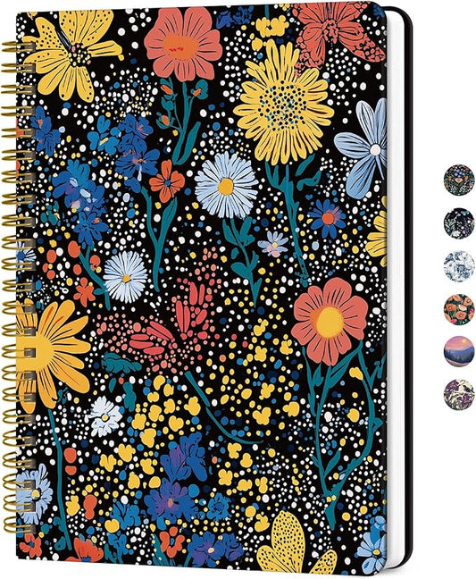 Lined Spiral Journal for Women, A5 Hardcover Cute Notebook for Work & Note Taking, Aesthetic Pretty Journal for Writing, 140 Pages, 6"x8", Boho Floral