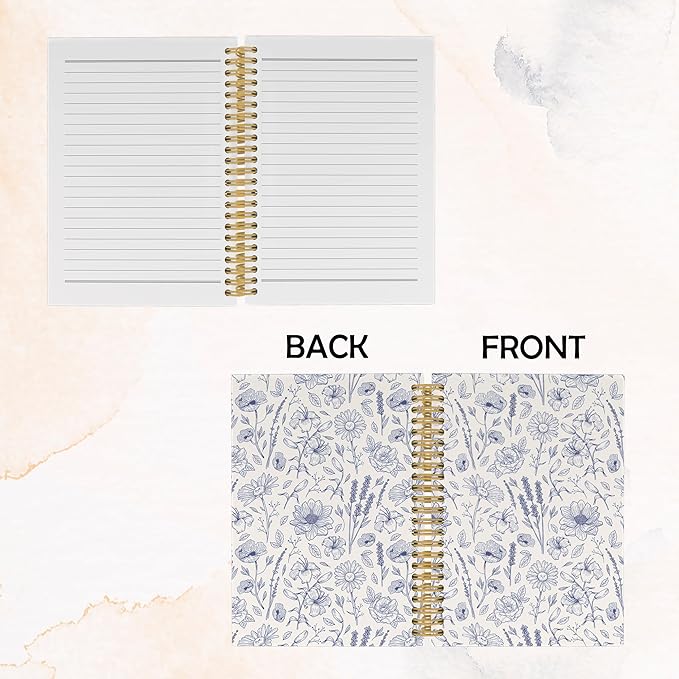 Pugwak Vintage Floral Journal Notebook - Aesthetic Botanical Line Flower Notebooks College Ruled for Work School, Gifts for Women Coworker, Office Supplies, Hardcover Spiral Notebook 5.5"x8.3"