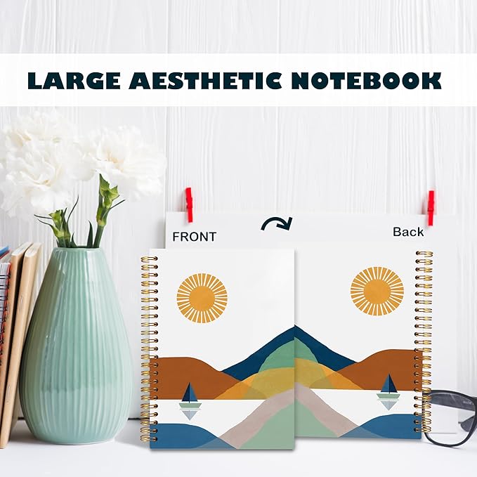 BearCake Boho Sun Mountain Spiral Notebook,I freaking love Sailing and Canoeing Sun and sailboat retro journal,Hardcover Spiral Notebook 5.5x8.3