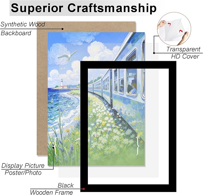 KTKDE 24x36 Picture Frame Black Woodgrain with Polished Plexiglass, Studio Gallery Vertical & Horizontal Wall Hanging Large Poster Frame for Photos,Minimalist Style -Any style Best gift
