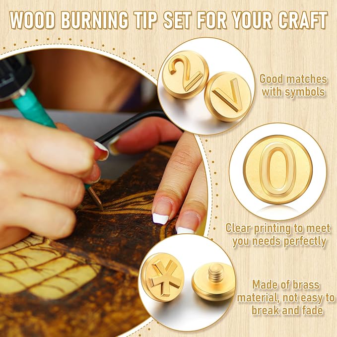 Honoson 28 Pieces Wood Burning Number Tips Stamps Kit Tool, Numbers and Symbol Copper Mold Carving Set for DIY Embossing Carve Crafts Wooden Burning Stencil Kits Hobby Woodworking Tools