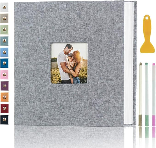 Photo Album Self Adhesive Pages for 4x6 5x7 8x10 Pictures Magnetic Scrapbook Photo Albums with Sticky Pages Books with A Metallic Pen for Baby Wedding Family 13.2x12.8 Grey 120 Pages