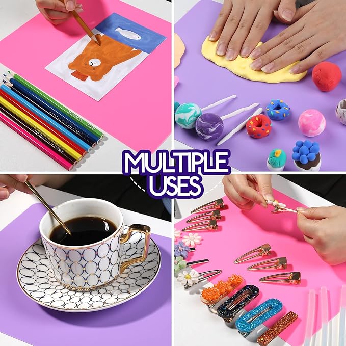 LEOBRO Silicone Mats for Crafts, 2pcs Silicone Mat for Jewelry Resin Molds, UV Resin, DIY Art Crafts, Hot Pink & Light Purple, 11.69" x 8.26"