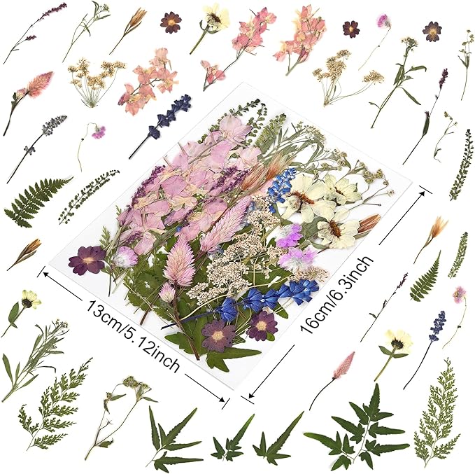 DALARAN 45Pcs Pink Dried Pressed Flowers for Resin Molds Real Pressed Flowers Dry Leaves Kit for Art Crafts Resin Jewelry Making Scrapbook Supplies Card Making Soap Candle DIY