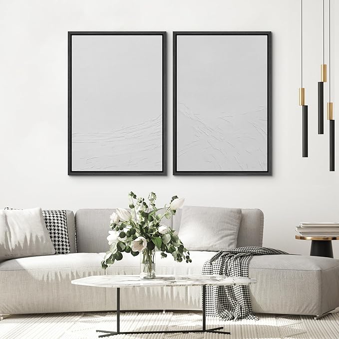 SIGNWIN Framed Canvas Print Wall Art Set Geometric Gray Pastel Color Field Landscape Abstract Shapes Illustration Modern Art Minimalism Decorative for Living Room, Bedroom, Office - 24"x36"x2 Black