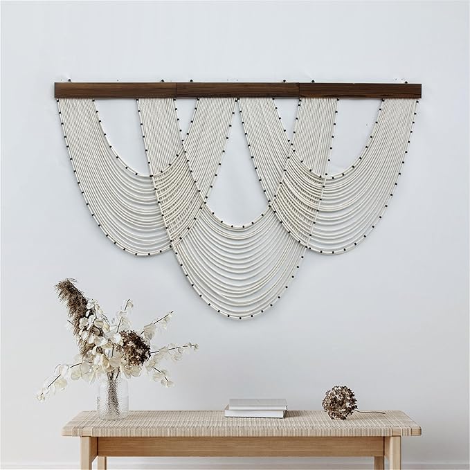 LB Large Macrame Wall Hanging, Beige Boho Tapestry Wall Hanging Macrame Wall Art Handmade Yarn Woven Wall Art Modern Home Decor Headboard Wall Decor for Bedroom Living Room Dorm Nursery, 47x30 Inch
