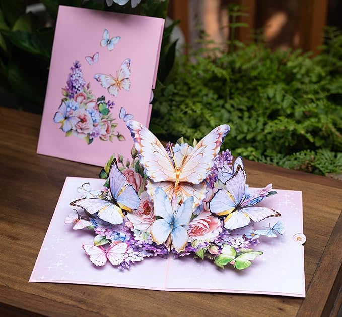 Butterfly Garden 3D Pop-Up Greeting Card – Elegant Floral Pop-Up Card for Birthday, Mother’s Day, Wedding, Anniversary