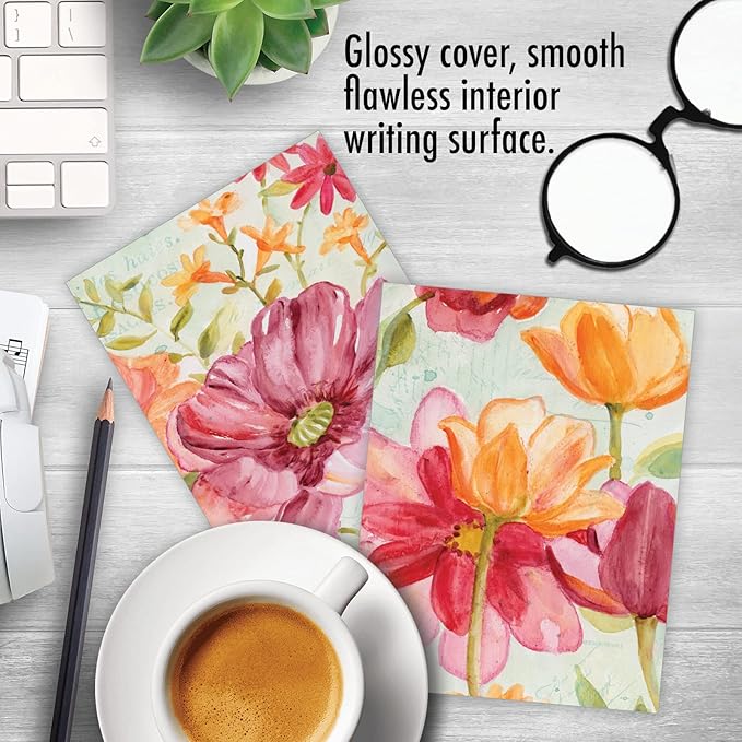 The Best Card Company - 10 Boxed Note Cards with Flowers - Blank Assorted Floral Notecards Bulk (4 x 5.12 Inch) - Warm Blossoms M1715BN