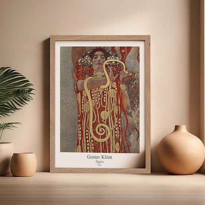 Poster Master Vintage Gustav Klimt Poster - Retro Hygieia Print - Art Nouveau - Greek Goddess of Health Art - Symbolism Art - Classic Painting - Aesthetic Living Room Decor - 16x20 Beige Framed