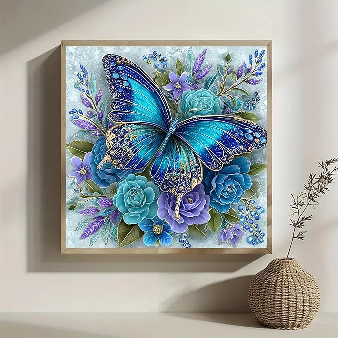 AWLNKMC Butterfly Flower Diamond Art Painting Kits for Adults, Diamond Painting Kits for Adults Beginners, 5D DIY Full Drill Diamond Dot Gem Art Kits for Adult, Home Wall Decor 13.8x13.8 Inch
