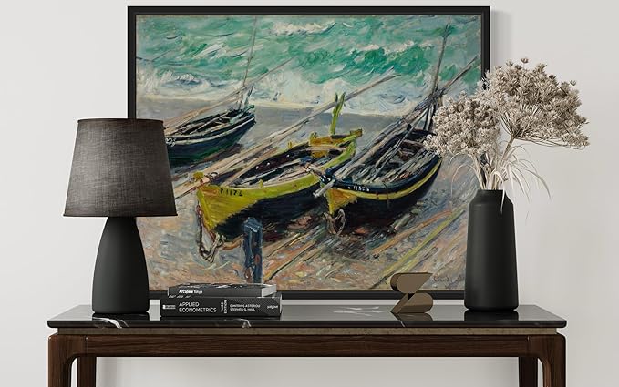 Three Fishing Boats Claude Monet Wall Art Print Poster, Impressionist Painting Wall Art Wall Decor, for Bedroom and Living room Bathroom Decor 115 (Three Fishing Boats, 11 x 14 inches, Black Frame)