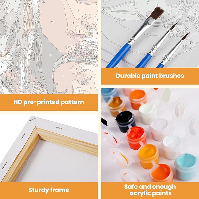 MXJSUA Indian Woman Framed Paint by Numbers for Adults Beginners, Easy Adults' Paint-by-Number Kits on Canvas with Easel, Acrylic Number Painting Crafts Kits Gifts for Home Decor, 8x12inch