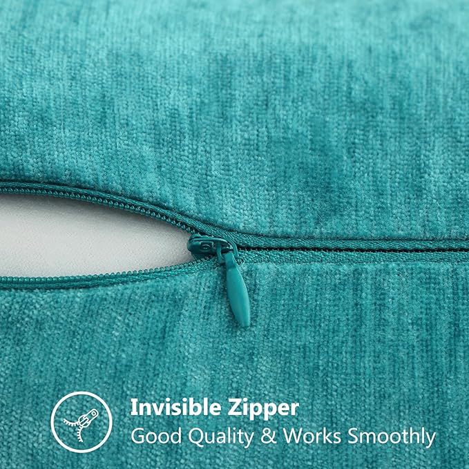 decorUhome Spring Chenille Soft Throw Pillow Covers 18x18 Set of 2, Farmhouse Velvet Neutral Decorative Pillow Covers with Stitched Edge for Couch Sofa Bed Home Decor, Turquoise