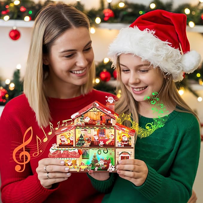 Christmas Cards, Light and 3 Music Merry Christmas Card, 3D Pop Up Xmas Greeting Card for Women Men Kids Husband Wife Mom Dad Daughter