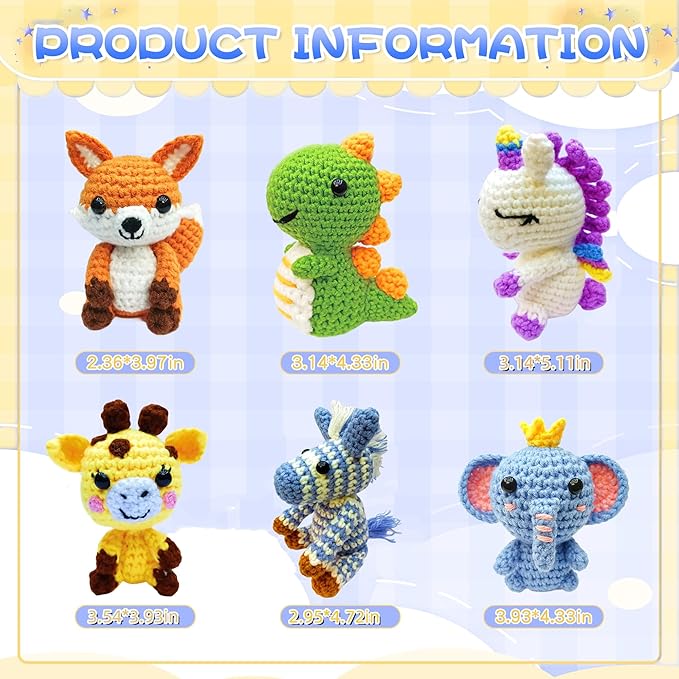 OLHKYN 6Pcs Crochet Kit for Beginners, 2025 DIY Craft for Adults and Kids, Great Gift for Crochet Lovers, Crocheting Animal Kits with Step by Step Videos,Yarn,Crochet Hook,Birthday Holiday Gift