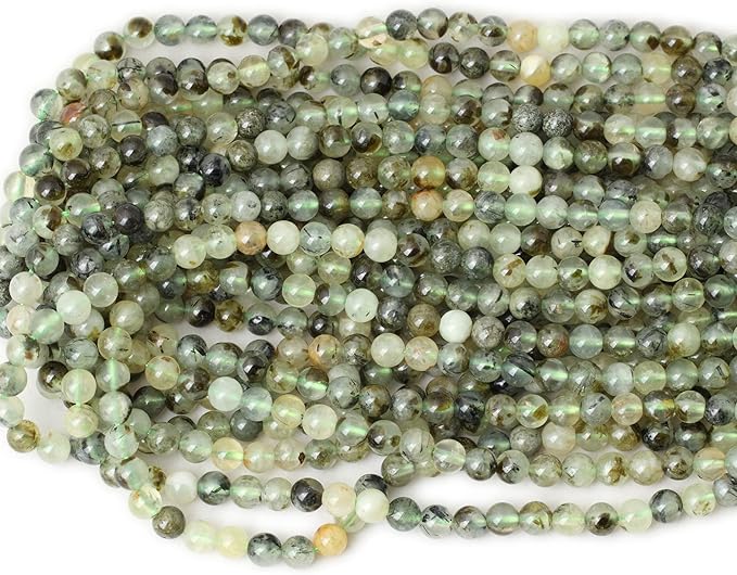 60PCS 6mm Natural Prehnite Gemstone Smooth Surface Round Loose Beads for Jewelry Making 1 String 15 Inches