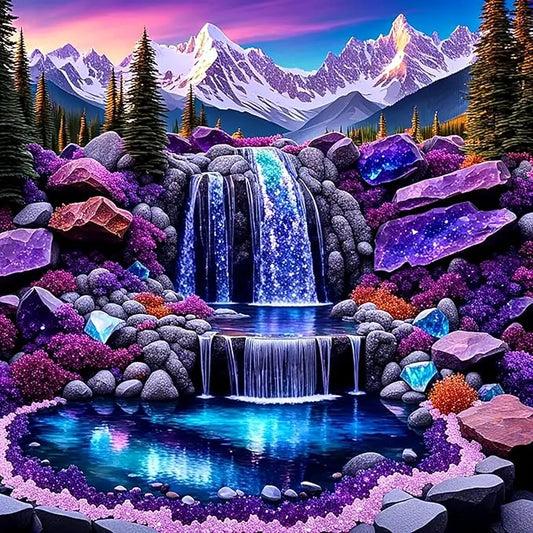 Landscape Waterfall Mountain Diamond Art Painting Kits for Adults, Diamond Painting Kits for Adults Beginners, 5D DIY Full Drill Diamond Dot Gem Art Kits for Adult, Home Wall Decor 13.8x13.8 Inch