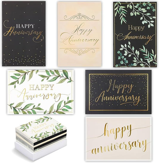 Pipilo Press Gold Foil Happy Anniversary Cards Bulk - Wedding Anniversary Cards Pack - Blank Inside with Envelopes - Pack of 48-4 x 6 in