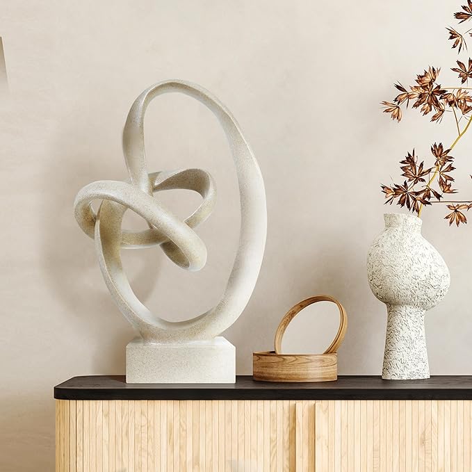 Cozy Villa Knot Sculptures, Modern Coffee Table Statues, Abstract Center Piece for Home Office, Dining Living Room Desk Decor, Bookends, 15.5 x 10.5 inch, Sandstone