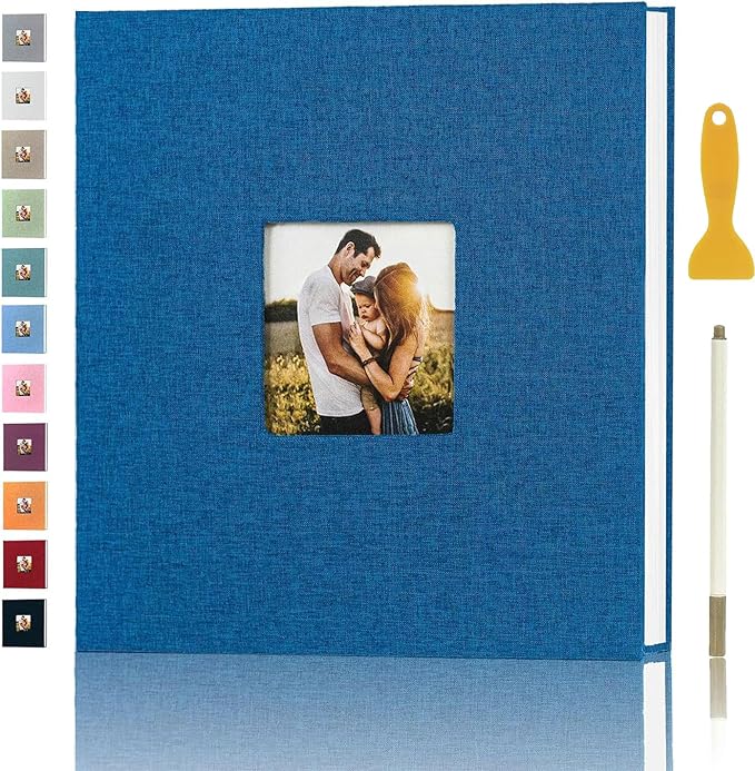 Photo Album Self Adhesive Pages for 4x6 5x7 8x10 Pictures Magnetic Scrapbook Photo Albums with Sticky Pages Books with A Metallic Pen for Baby Wedding Family 13.2x12.8 Blue 40 Pages