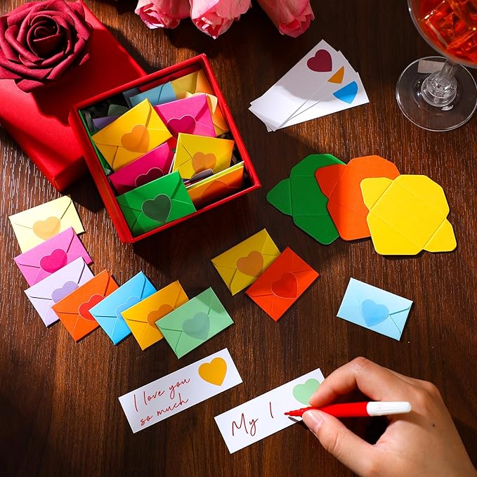 60 Set Mini Love Notes for Him Her with Envelope Valentines Day Gift Card Holder Mini Card with Envelope Long-Distance Relationship Gift for Him Her(1.8 x 1.2 Inch,Love Heart,Assorted Colors)