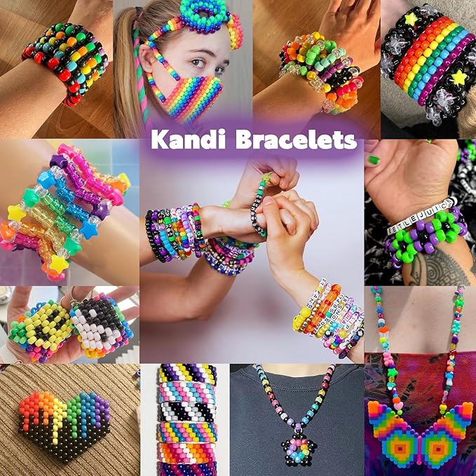 Pizooro 5 Boxes Pony Beads Bracelet Making Kit,3700 Pcs Kandi Bead for Friendship Bracelets Making with Letter Beads,Shaped Beads and Strings,84 Colors Rainbow Bracelet Beads for Craft,Birthday Gifts