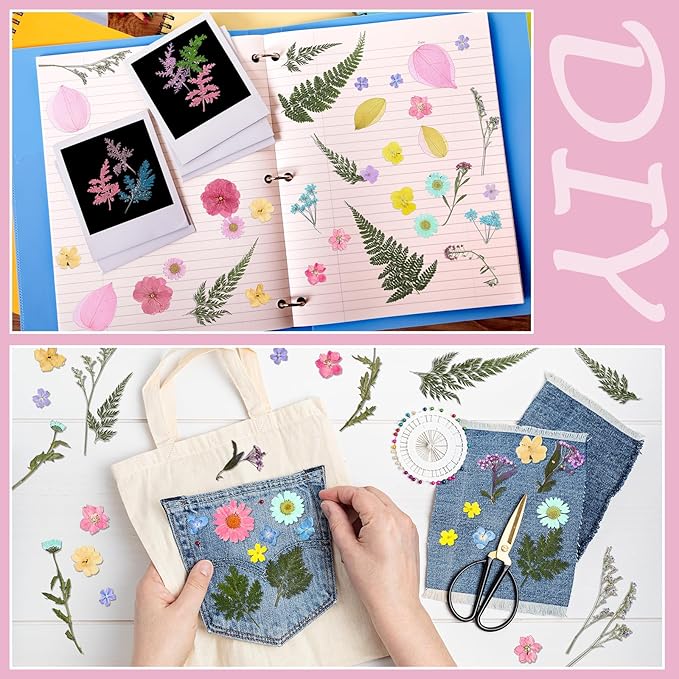 Nuanchu Pastel Dried Flower for Crafts Resin Pressed Flowers Bulk Real Dried Wildflowers Leave Natural with Tweezer for Scrapbooking Nail Soap Candle Cake Card Making DIY Christmas Craft Supplies
