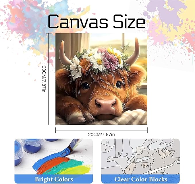 Jiqinsiye 3 Pcs Wooden Framed Calf Paint by Number for Adults,DIY Cow Painting Kits for Adult,Color by Numbers Acrylic,Paint by Number Canvas Crafts Watercolor for Beginner Home Decor (Cattle)