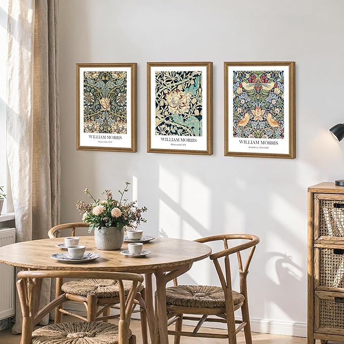 Fantasy Artists 3 Pieces Framed William Morris Wall Art Vintage Botanical Floral Art Wall Decor Painting Farmhouse Artwork Aesthetic Posters Prints for Living Room Bedroom Bathroom 12" x 16"