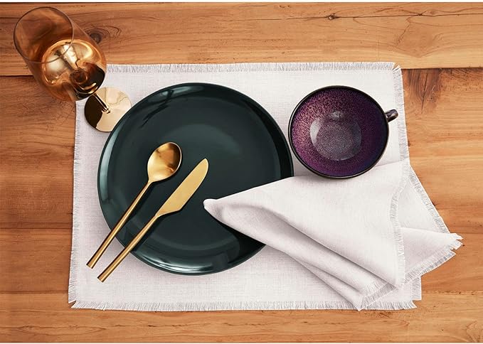 Solino Home White Linen Napkins Set of 4-100% Pure Linen Cloth Washable Dinner Napkins 20 x 20 Inch for Winter, Valentines, Spring, Easter - Fringe