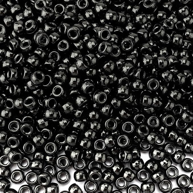 QPIXVB 1100PCS Pony Beads Black,Beads for Jewelry Making,Friendship Bracelet Kit Bead for Bracelets Making,Bulk Plastic Hair Bead for Crafts