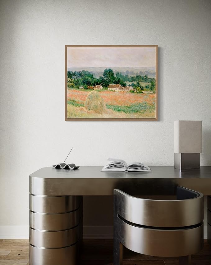 Haystack at Giverny Claude Monet Wall Art Print Poster, Impressionist Painting Wall Art Wall Decor, for Bedroom and Living room Bathroom Decor 115 (Haystack at Giverny, 8 x 10 inches, Wood Frame)