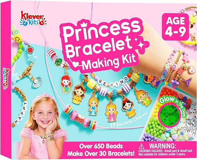 Klever Kits Princess Bracelet Making Kit, Jewelry Making Kit, Bracelets for Girls, Crafts for Kids, 4 Year Old Girl Birthday Gifts, Over 650 Beads, Make 30+ Designs by JOVA