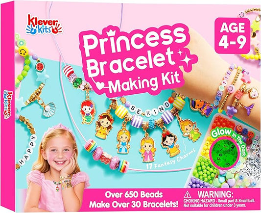Klever Kits Princess Bracelet Making Kit, Jewelry Making Kit, Bracelets for Girls, Crafts for Kids, 4 Year Old Girl Birthday Gifts, Over 650 Beads, Make 30+ Designs by JOVA