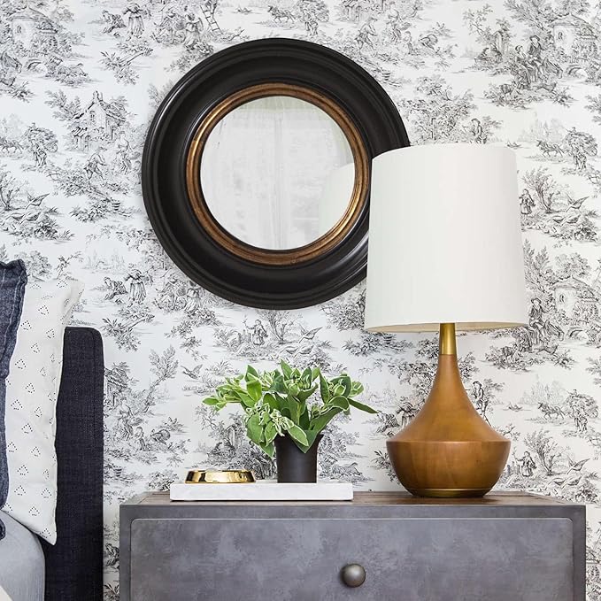Howard Elliot Rex Convex Wall Mirror, Round Hanging Accent Wall Mirror with Mottled Gold Leaf, Brown Circle Mirror Wooden Frame, Rustic Decorative Mirror for Bedroom, Entryway, Farmhouse - 21 Inch