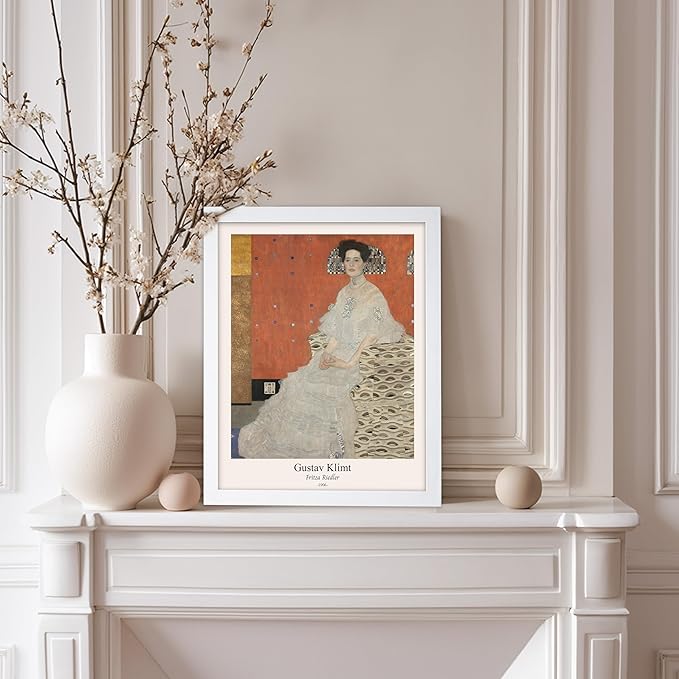 Poster Master Vintage Gustav Klimt Poster - Retro Fritza Riedler Print - Art Nouveau - Portrait Art - Symbolism Art - Aesthetic Art - Classic Painting - Living Room Decor - 8x10 White Framed