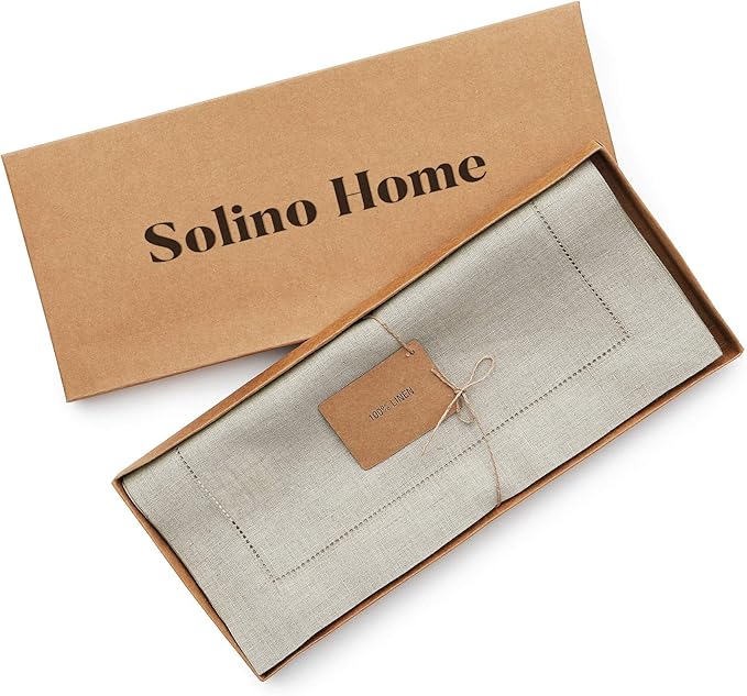 Solino Home Linen Natural Table Runner 108 Inches Long - 100% Pure Linen 14 x 108 Inch Table Runner for Spring, Easter - Classic Hemstitch