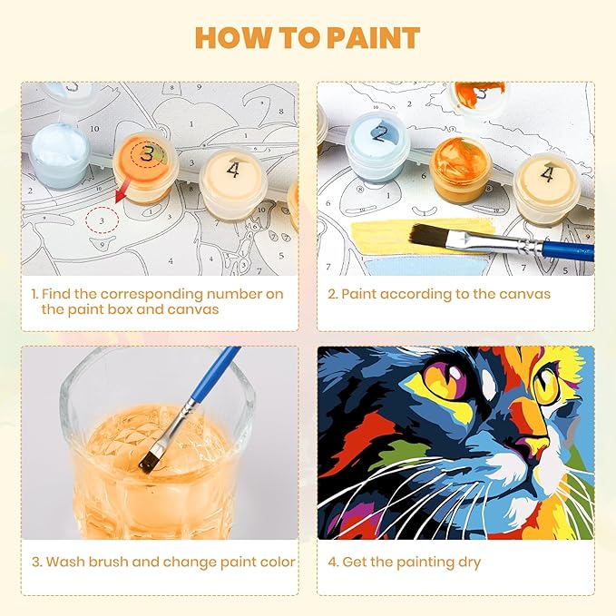 MXJSUA Colorful Cat Framed Paint by Numbers for Adults Beginners, Easy Adults' Paint-by-Number Kits on Canvas with Easel, Animal Acrylic Number Painting Crafts Kits Gifts for Home Decor, 8x12inch