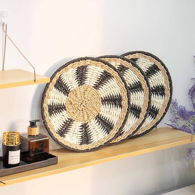 HODAKJUE 3-Pack Multicolor Paper Rope Wall Decor – 11 Inch Diameter × 1.2 Inch Thick – Handwoven Boho Chic Hanging Art for Home, Bedroom, Living Room, Office – Lightweight & Eco-Friendly