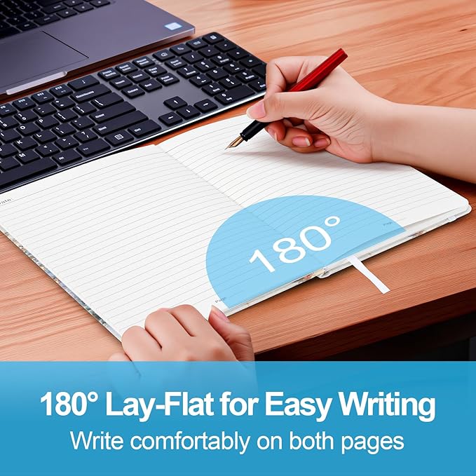 Lined Dotted Journal Notebook A5 (6x8), Dot Grid Hardcover PU Leather Writing Journal with Japanese Paper, 160 Pages, Gift for Women and Men, Work & Note Taking