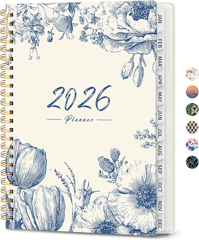 2026 Planner, Weekly and Monthly Calendar Planner for Women, Jan 2026 - Dec 2026, Hardcover Planning Agenda book with Tabs, Spiral Bound, Inner Pocket, Perfect for School Office Supplies, 8.5" x 11" - Blue Elegance